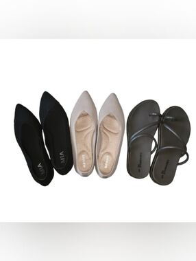 Black And Nude Flats And Olive Green Strappy Sandle Bundle.